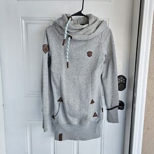 Naketano Cowl Neck Hoodie Sz S Womens Gray Sweater Lang IX Longline Winter